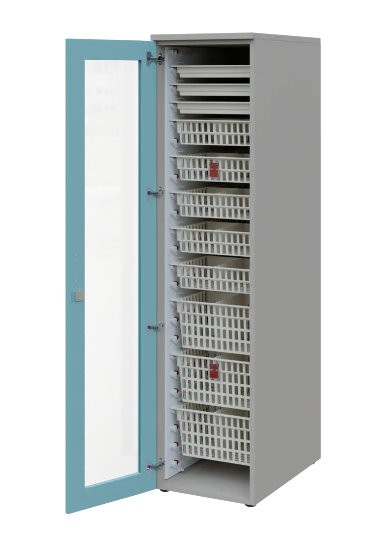 EUROMEDICA S - 46 ABS skříň léková boxová, 1-dveřová/prosklená, levá, 1950x460x735, korpus šedý, dví